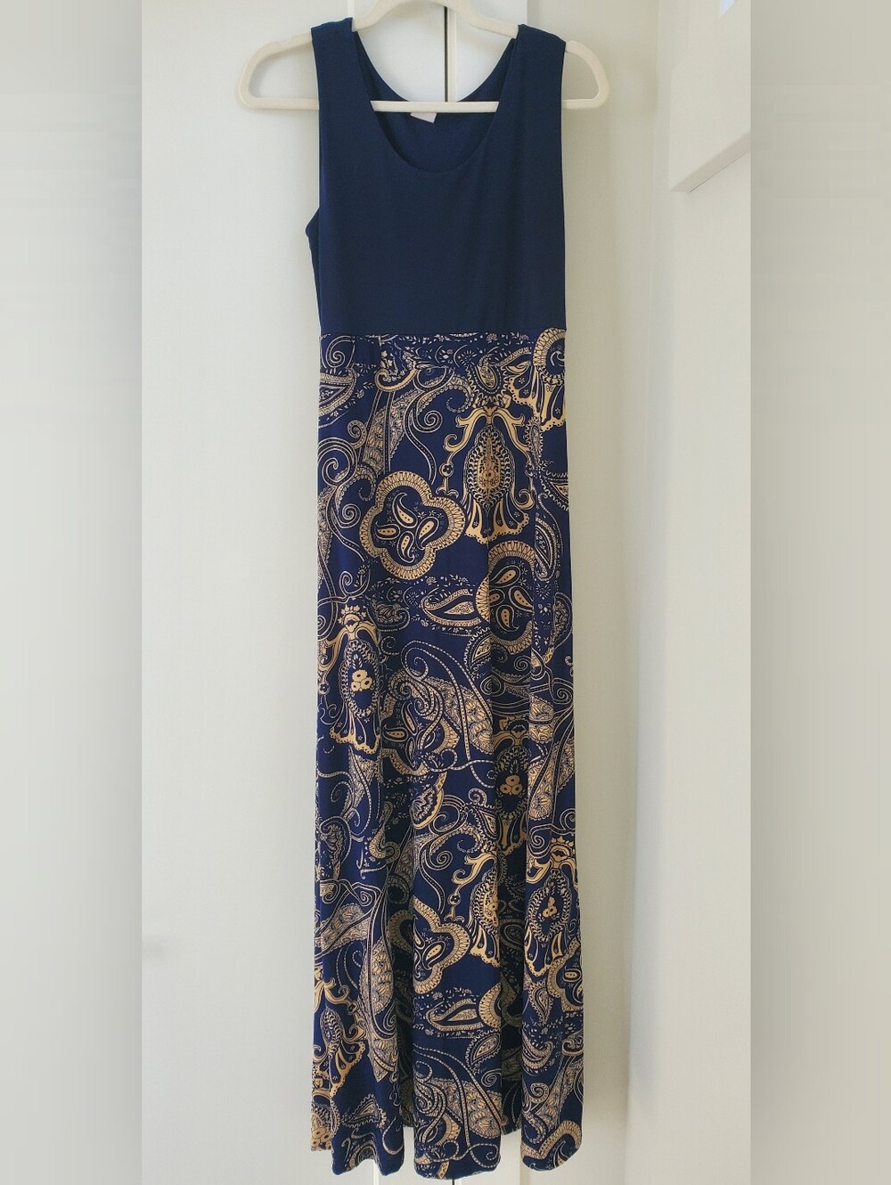 Maxi Dress for Tall Girls-Flirty Pink Sz. XL Navy/ Brushed Gold Design 56"